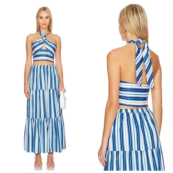 New Solid & Striped The Naomi Top & The Addison Skirt Set Marina Blue NWT Large - Picture 1 of 10